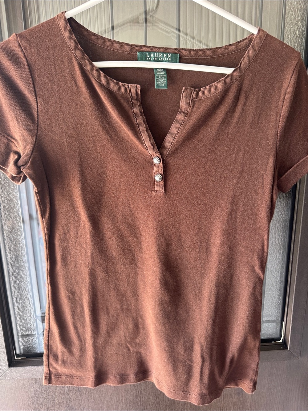 Lauren Ralph Lauren Brown Short-Sleeve Henley Tee